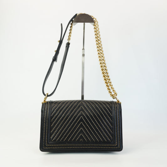Chanel Boy Bag Stitching Black Medium GHW
