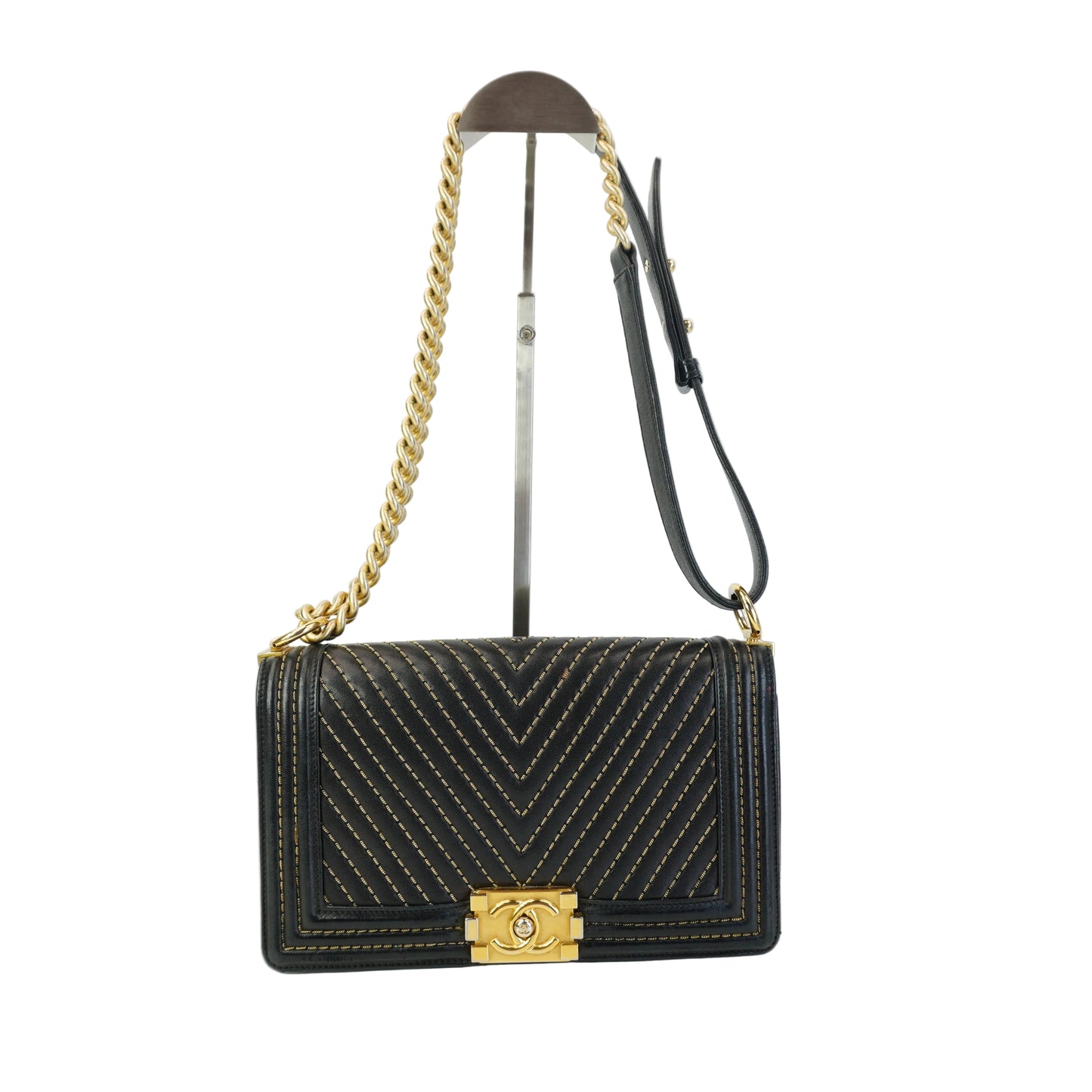 Chanel Boy Bag Stitching Black Medium GHW