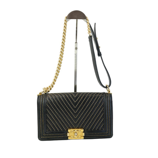 Chanel Boy Bag Stitching Black Medium GHW