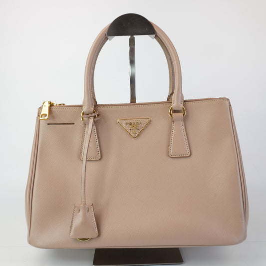 Prada Saffiano Lux Galleria Double Zip Beige