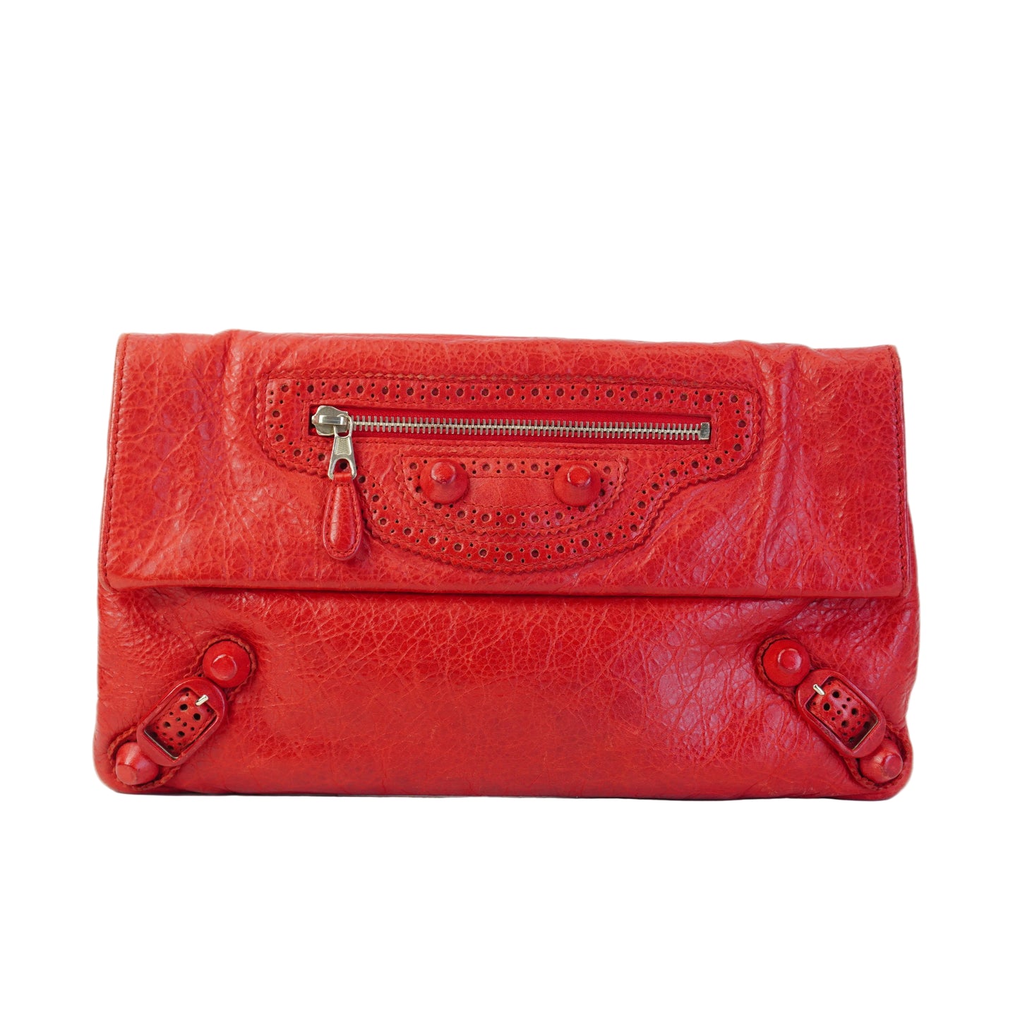 Balenciaga Lambskin Motocross Giant 21 Brogues Envelope Clutch Medium Red SHW