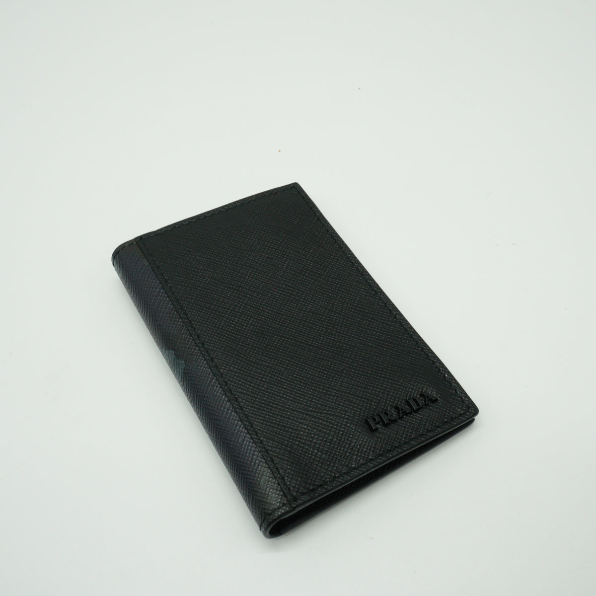Prada Saffiano Leather Vertical Card Holder Black Wallet