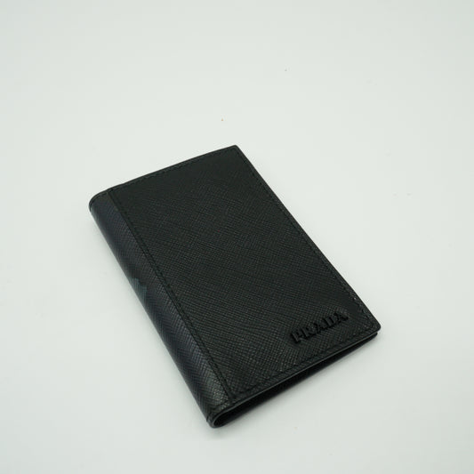 Prada Saffiano Leather Vertical Card Holder Black Wallet