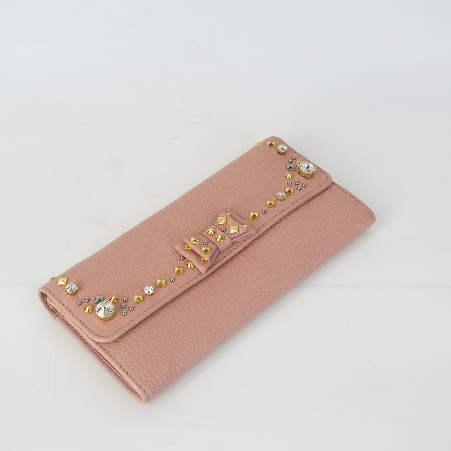 Miu Miu 	Studded Ribbon Bifold Wallet Small GHW
