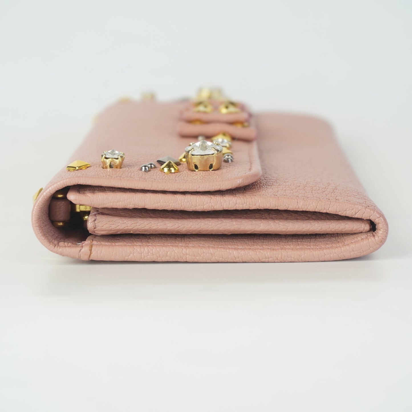 Miu Miu 	Studded Ribbon Bifold Wallet Small GHW