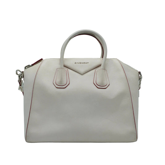 Givenchy Antigona Large Goatskin Leather Chalk White Red Edge SHW