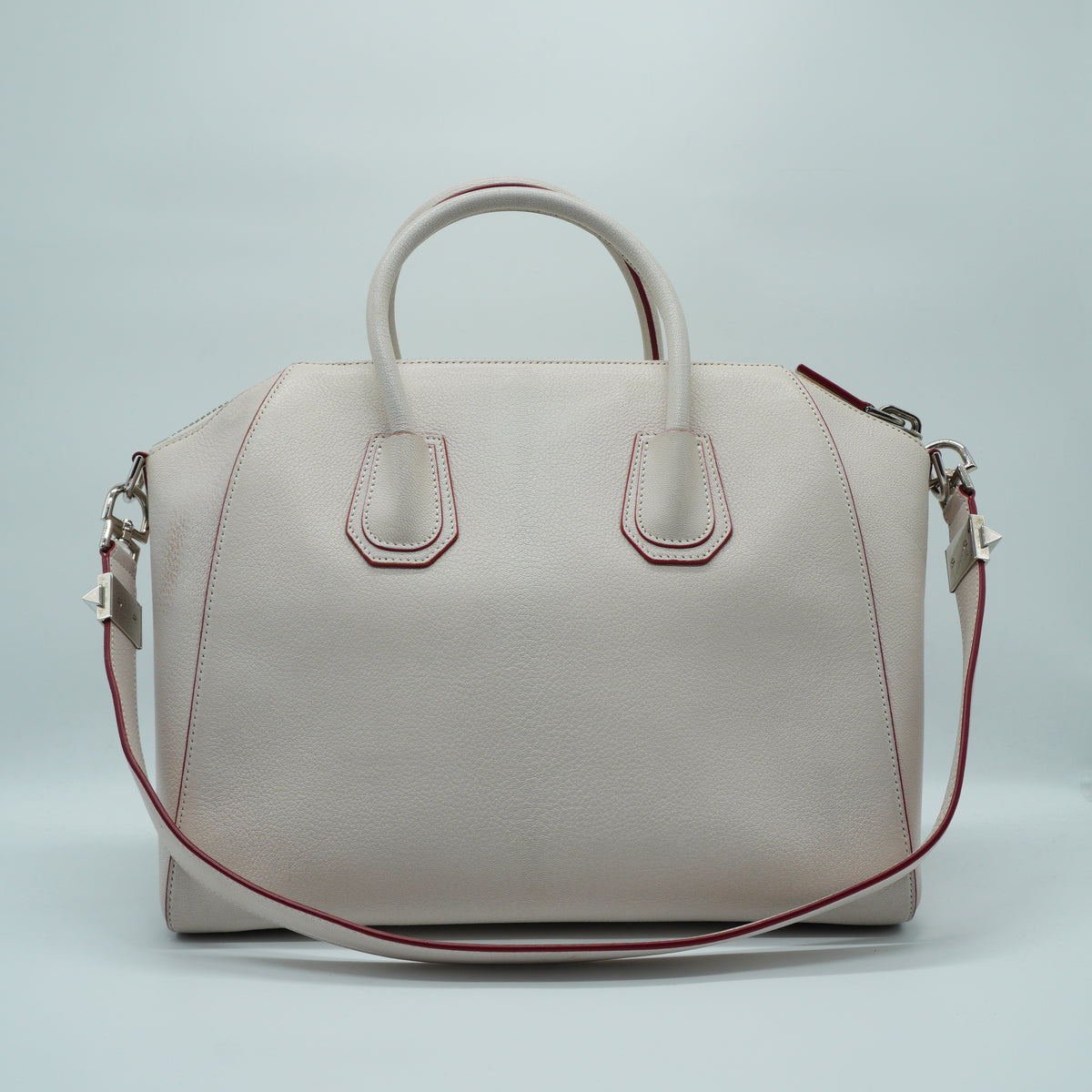 Givenchy Antigona Large Goatskin Leather Chalk White Red Edge SHW