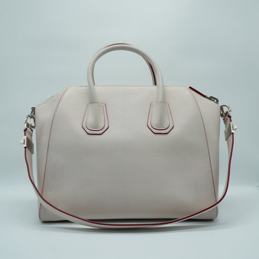 Givenchy Antigona Large Goatskin Leather Chalk White Red Edge SHW