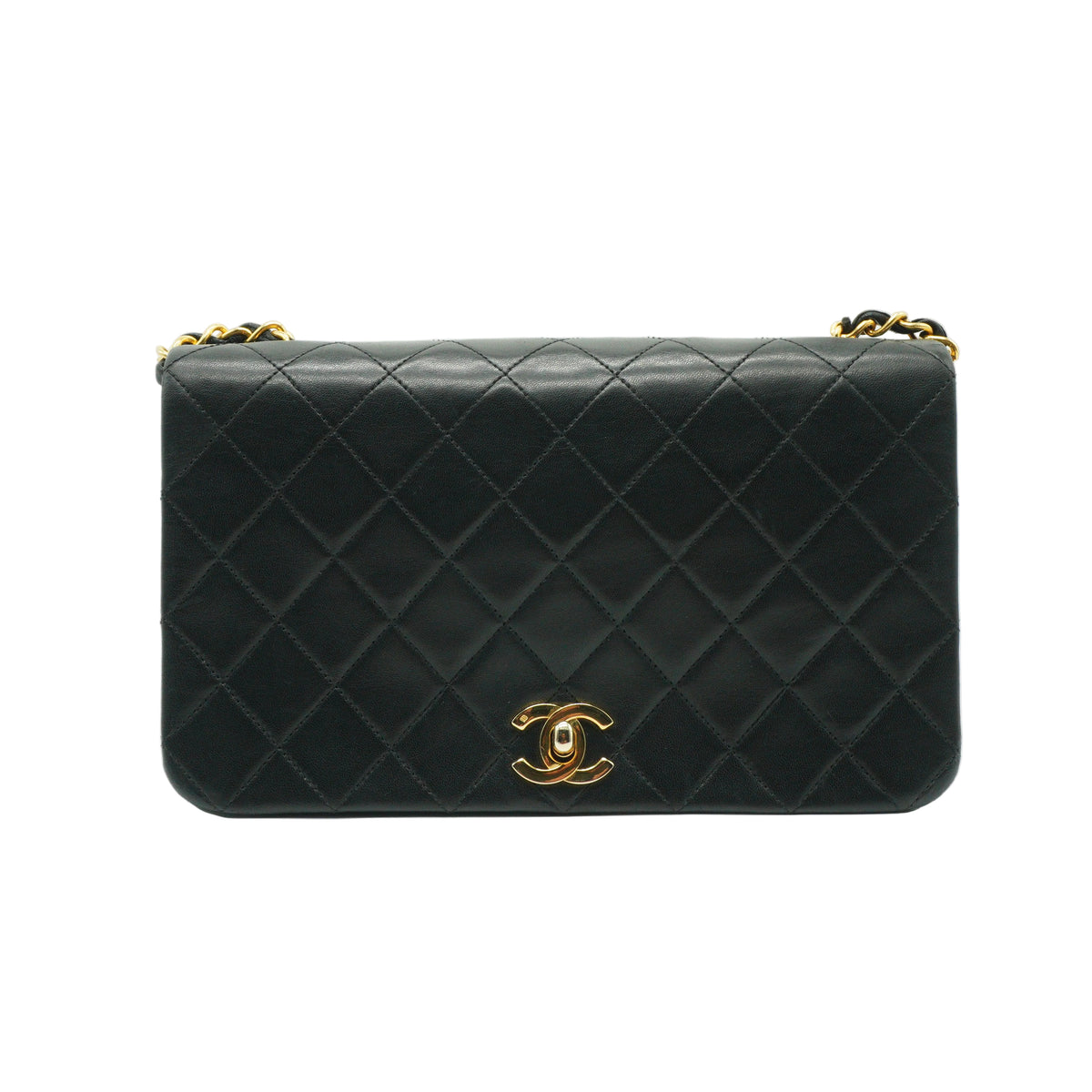 Chanel Quilted Lambskin Full Flap Shoulder Bag Black Medium GHW