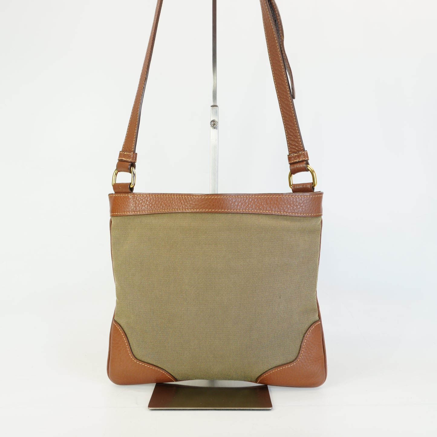 Prada Logo Jacquard Canvas Shoulder Bag Brown Medium GHW