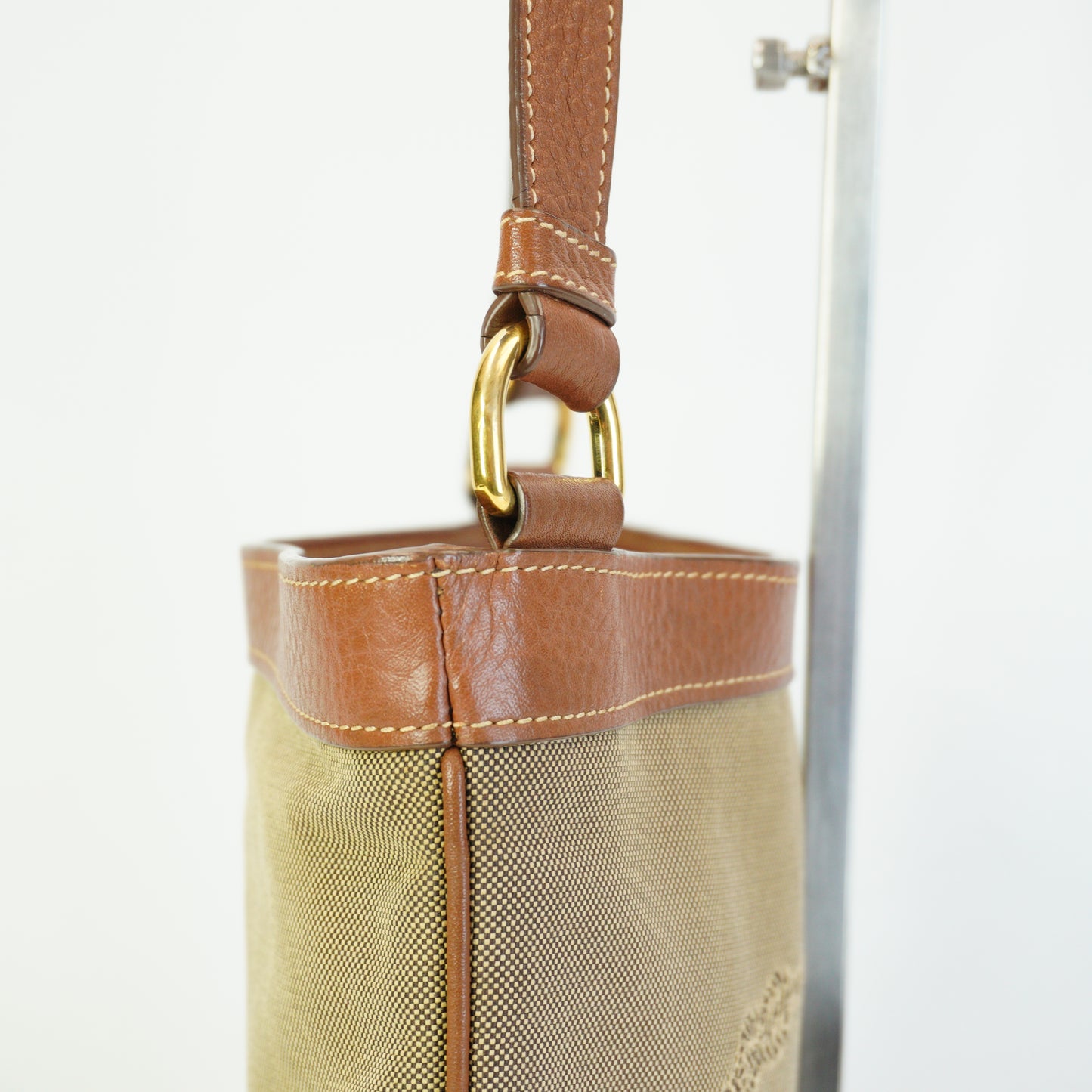 Prada Logo Jacquard Canvas Shoulder Bag Brown Medium GHW