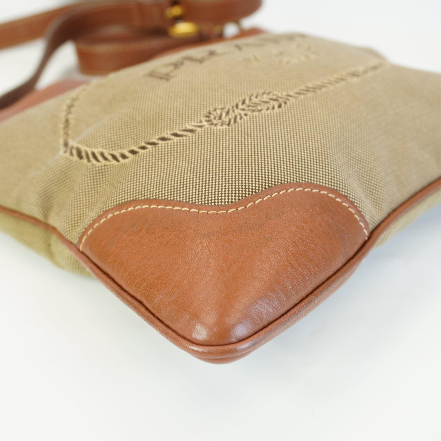 Prada Logo Jacquard Canvas Shoulder Bag Brown Medium GHW