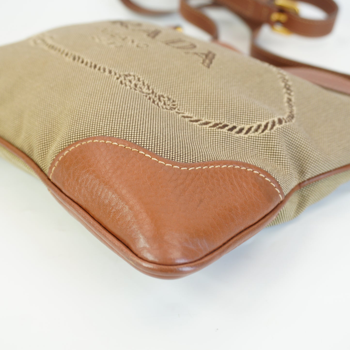 Prada Logo Jacquard Canvas Shoulder Bag Brown Medium GHW