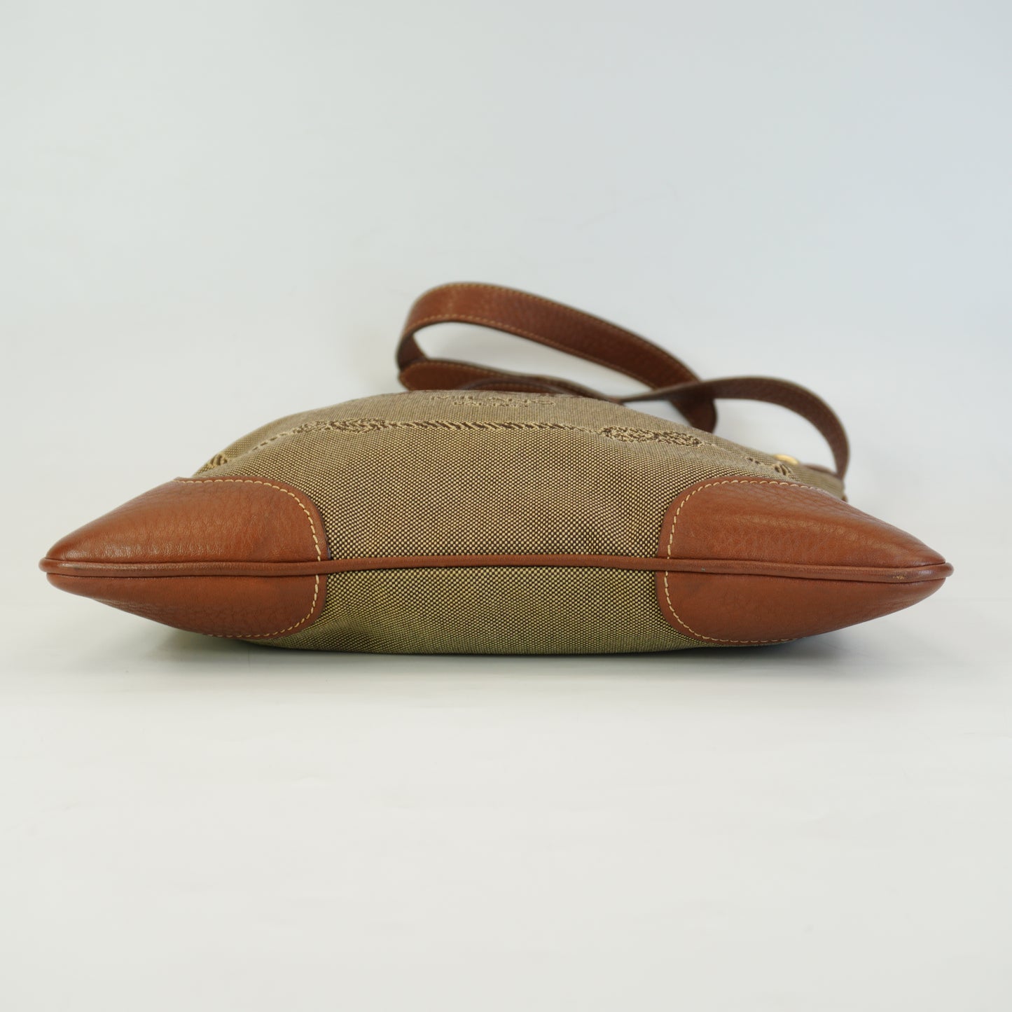 Prada Logo Jacquard Canvas Shoulder Bag Brown Medium GHW