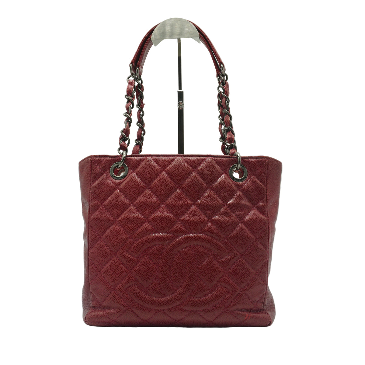 Chanel Petite Shopping Tote Small Pebbled Caviar Burgundy MW