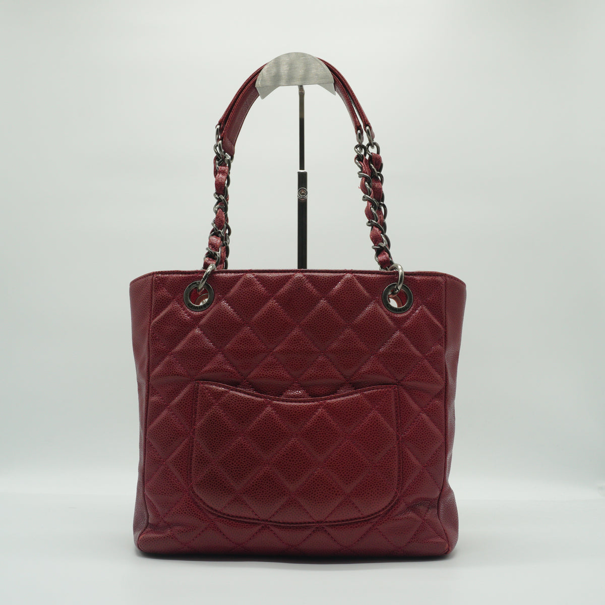 Chanel Petite Shopping Tote Small Pebbled Caviar Burgundy MW