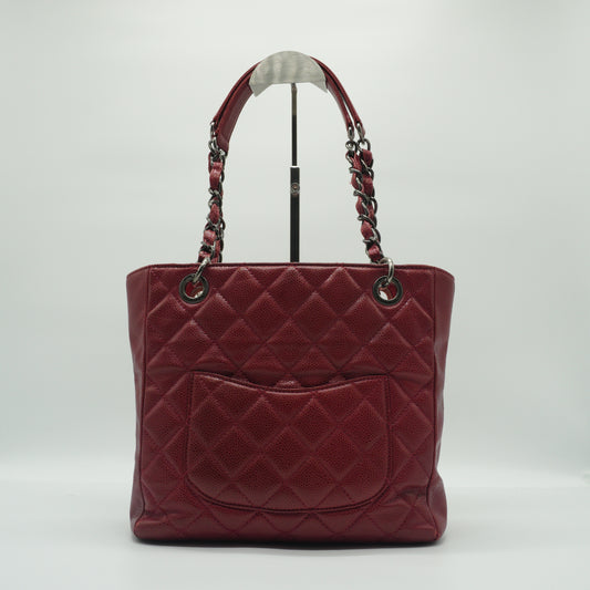 Chanel Petite Shopping Tote Small Pebbled Caviar Burgundy MW