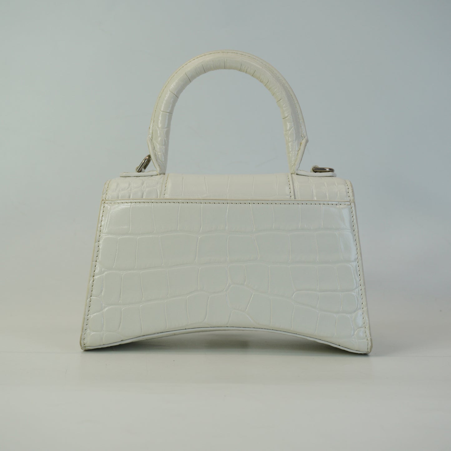 Balenciaga Hourglass Bag White Top Handle Crocodile Embossed Mini SHW
