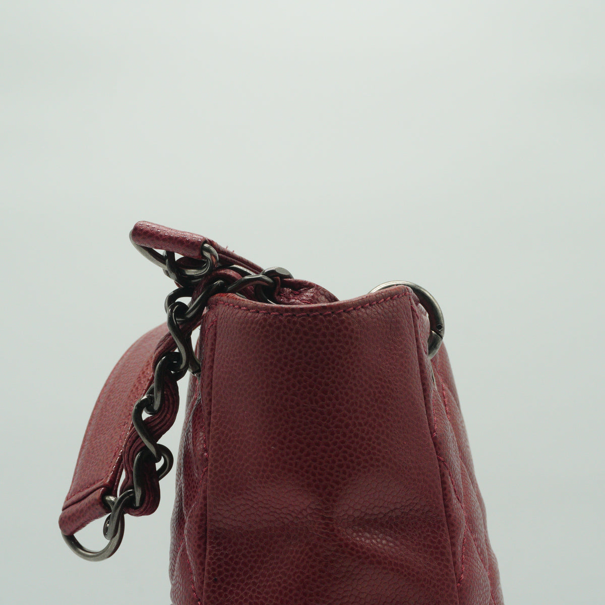 Chanel Petite Shopping Tote Small Pebbled Caviar Burgundy MW