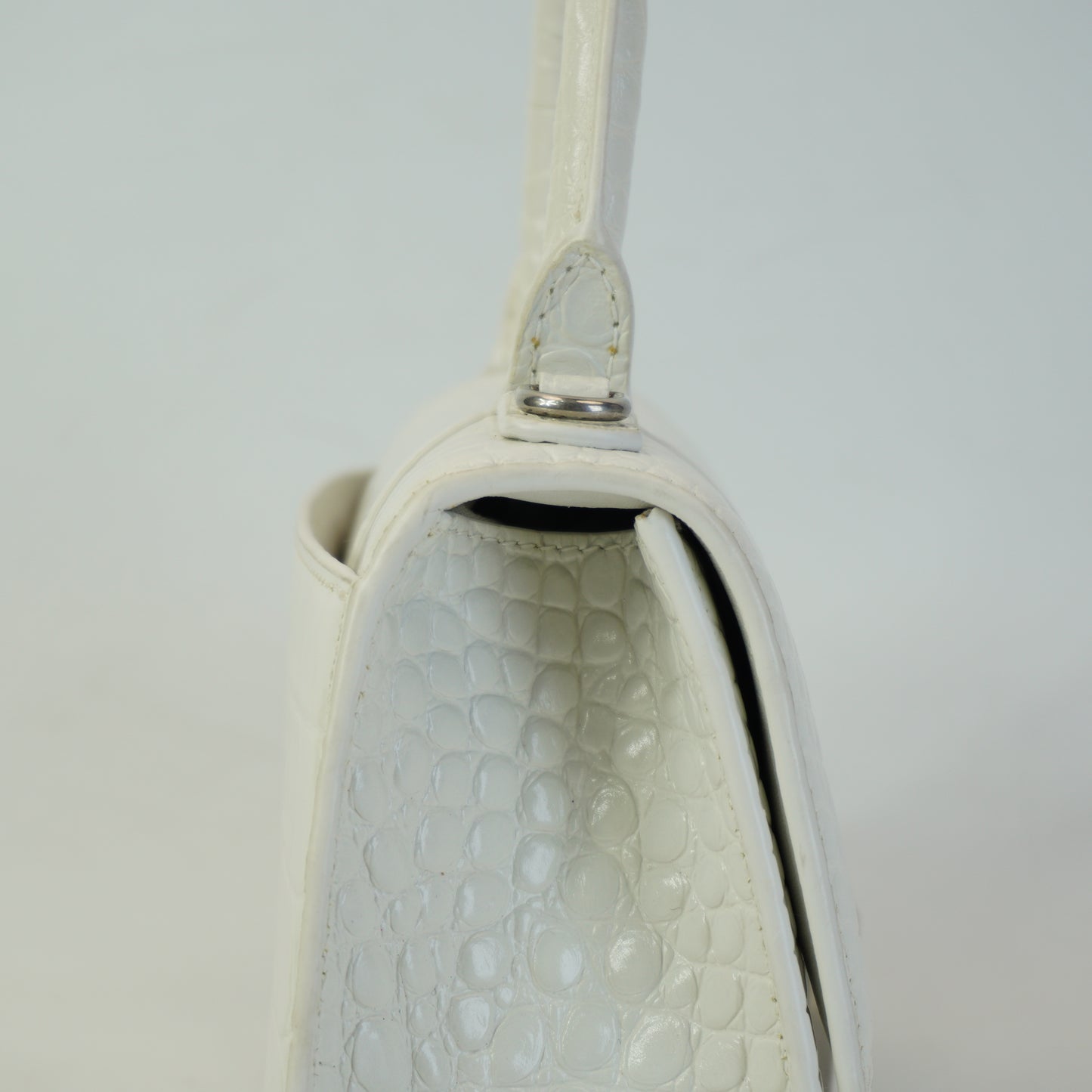 Balenciaga Hourglass Bag White Top Handle Crocodile Embossed Mini SHW