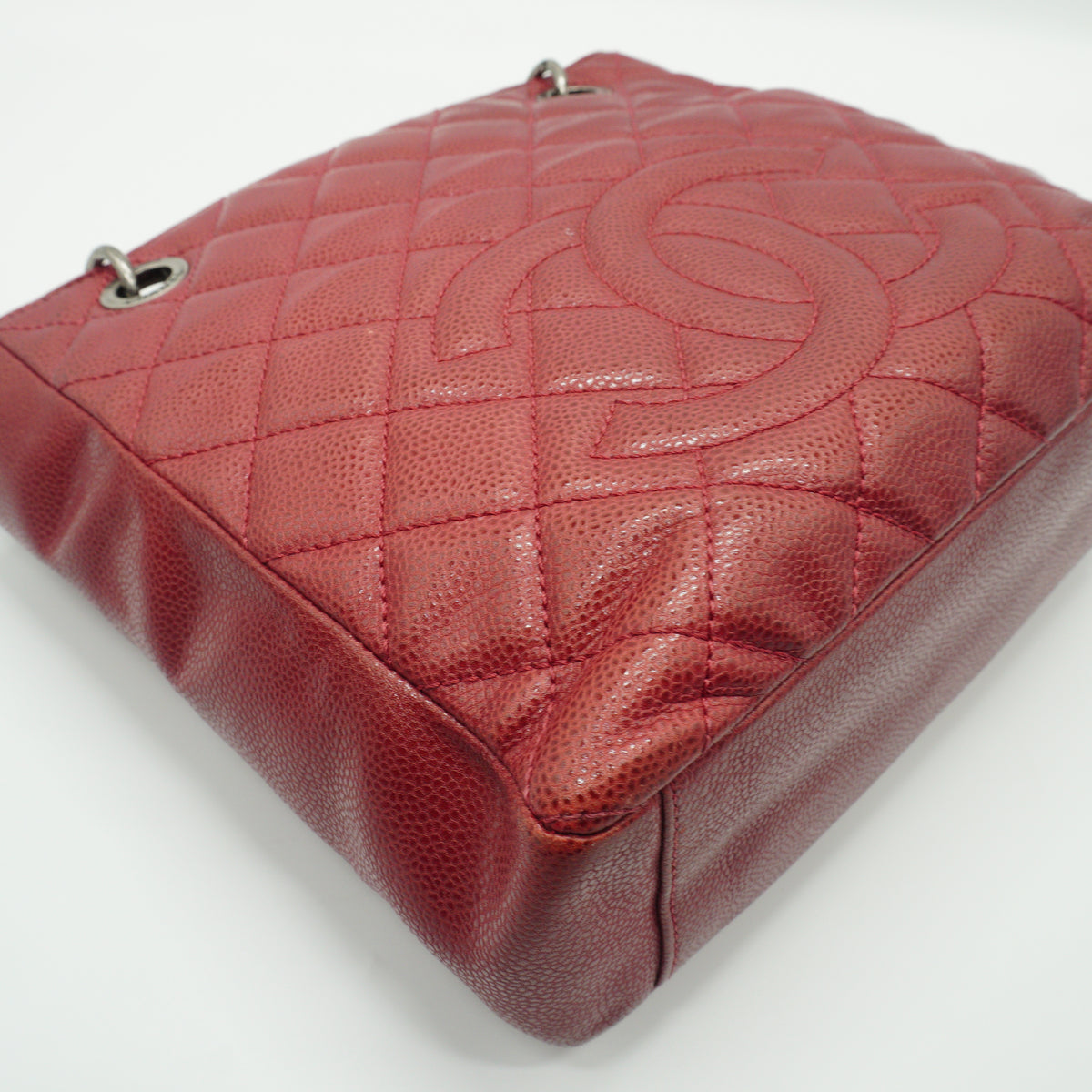 Chanel Petite Shopping Tote Small Pebbled Caviar Burgundy MW