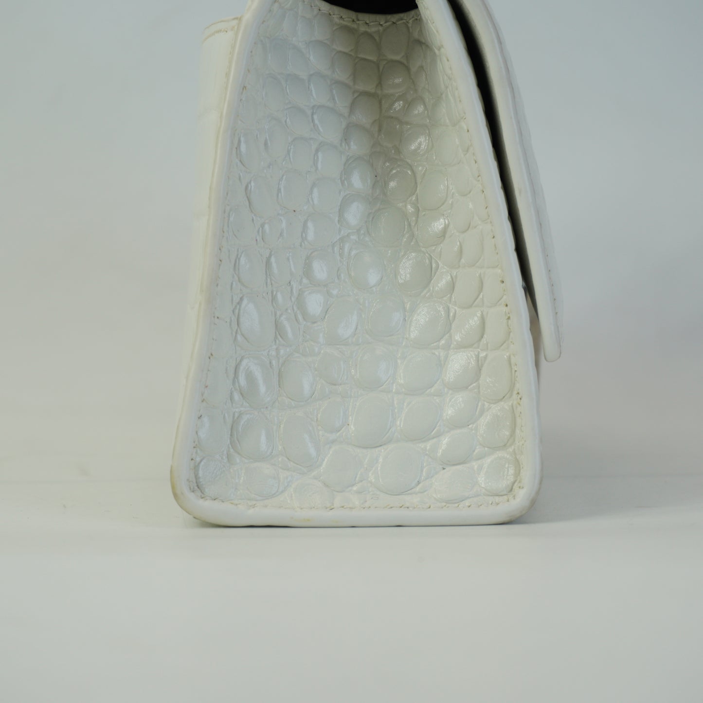Balenciaga Hourglass Bag White Top Handle Crocodile Embossed Mini SHW