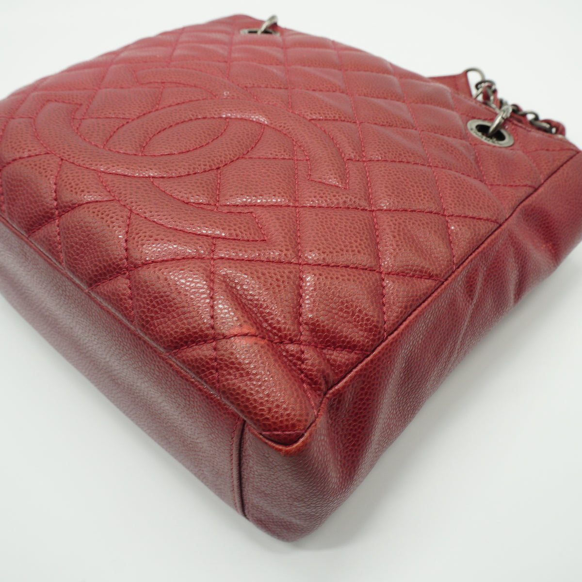 Chanel Petite Shopping Tote Small Pebbled Caviar Burgundy MW