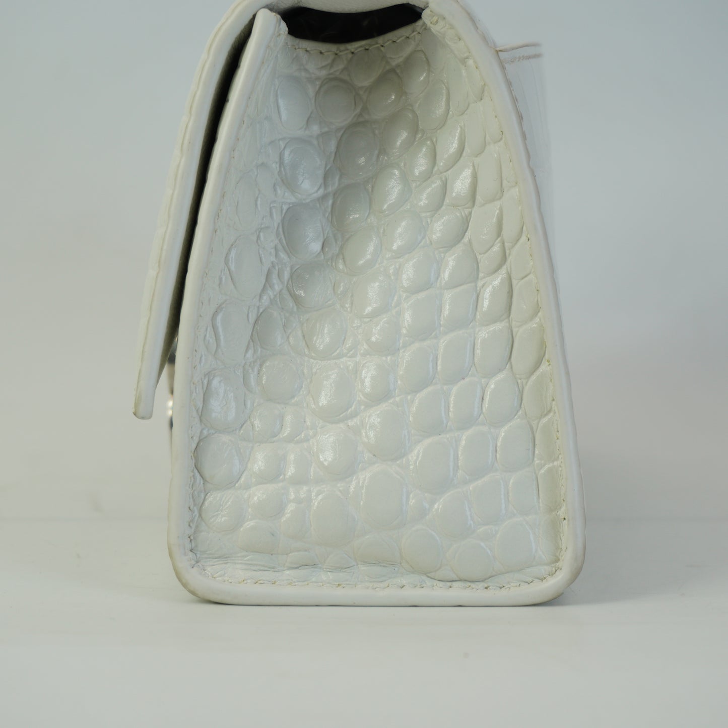 Balenciaga Hourglass Bag White Top Handle Crocodile Embossed Mini SHW