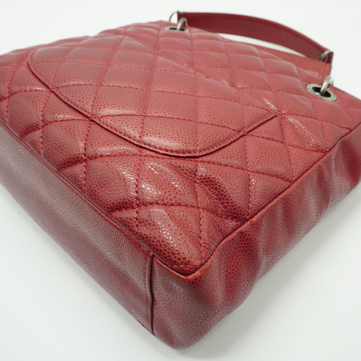 Chanel Petite Shopping Tote Small Pebbled Caviar Burgundy MW