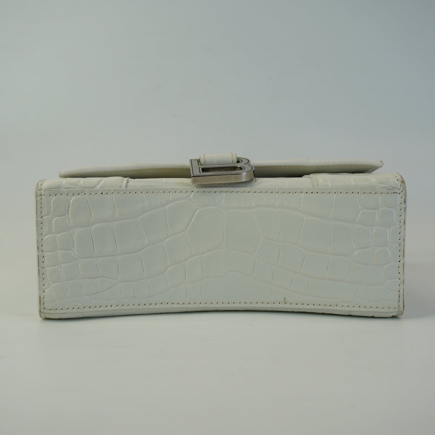 Balenciaga Hourglass Bag White Top Handle Crocodile Embossed Mini SHW