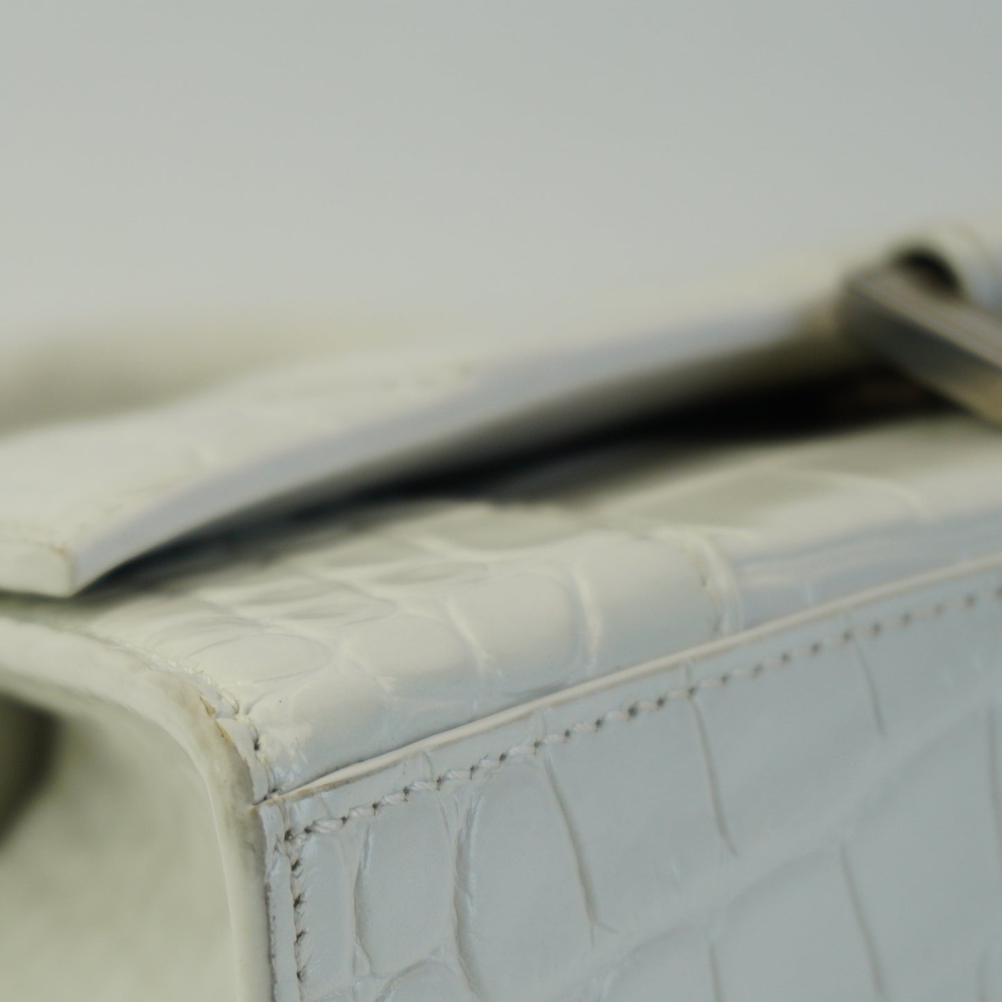 Balenciaga Hourglass Bag White Top Handle Crocodile Embossed Mini SHW