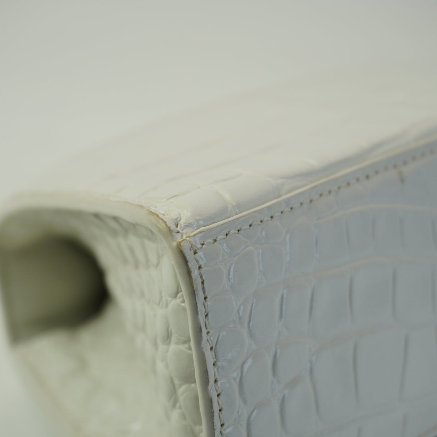 Balenciaga Hourglass Bag White Top Handle Crocodile Embossed Mini SHW