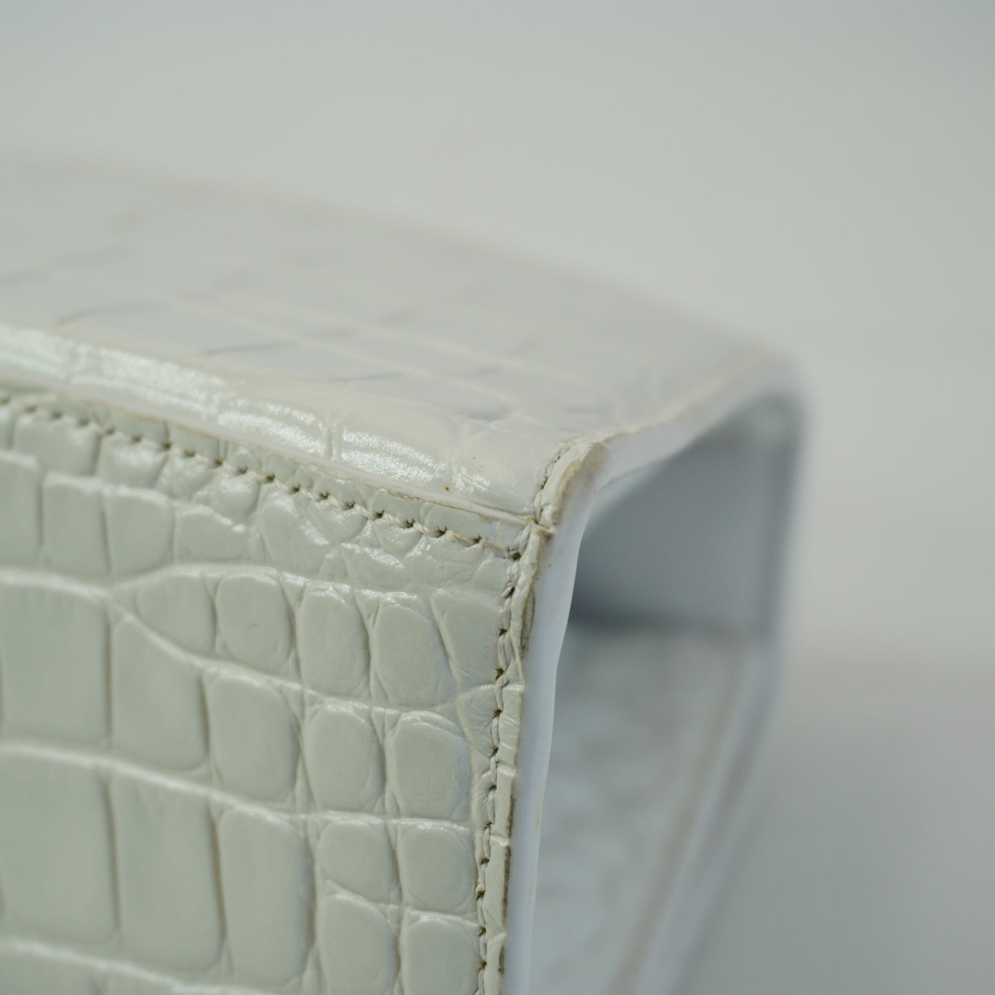 Balenciaga Hourglass Bag White Top Handle Crocodile Embossed Mini SHW