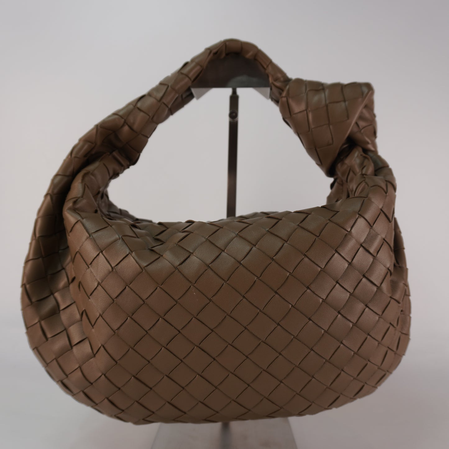 Bottega Veneta Jodie Intrecciato Woven Knotted Top Handle Brown