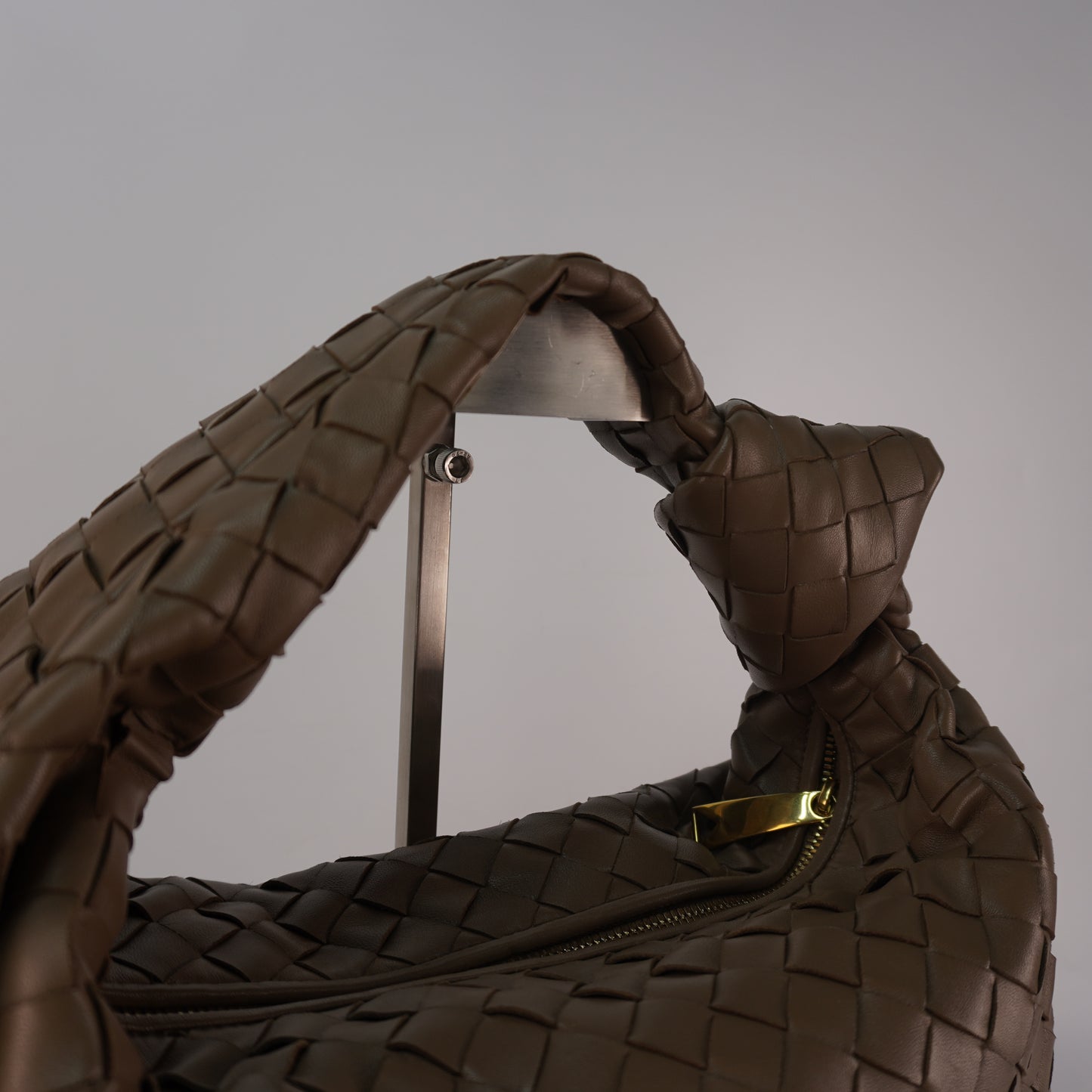 Bottega Veneta Jodie Intrecciato Woven Knotted Top Handle Brown