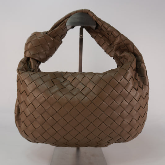 Bottega Veneta Jodie Intrecciato Woven Knotted Top Handle Brown