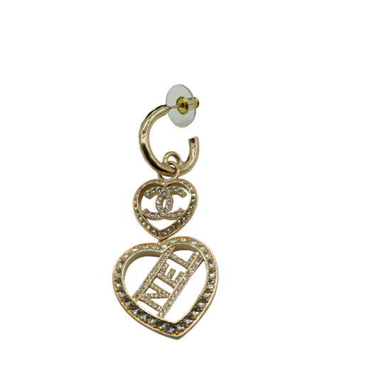 Chanel Strass CC Heart Pendant Drop Earrings