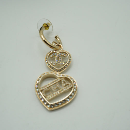Chanel Strass CC Heart Pendant Drop Earrings