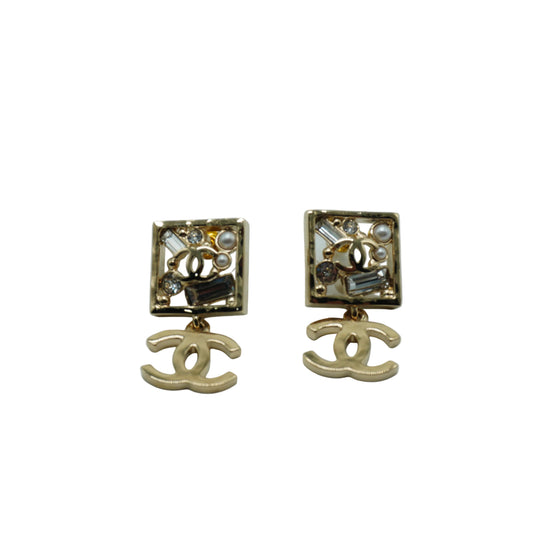 Chanel	Square Strass Crystal CC Drop Earrings