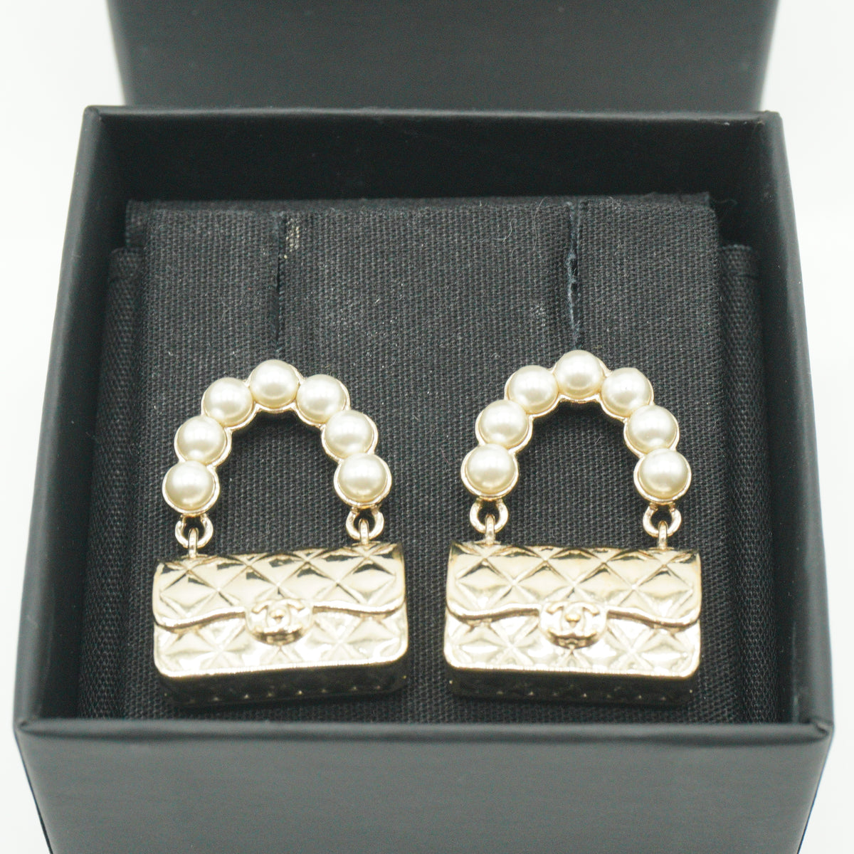 Chanel Pearl Quilted CC Flap Bag Earrings