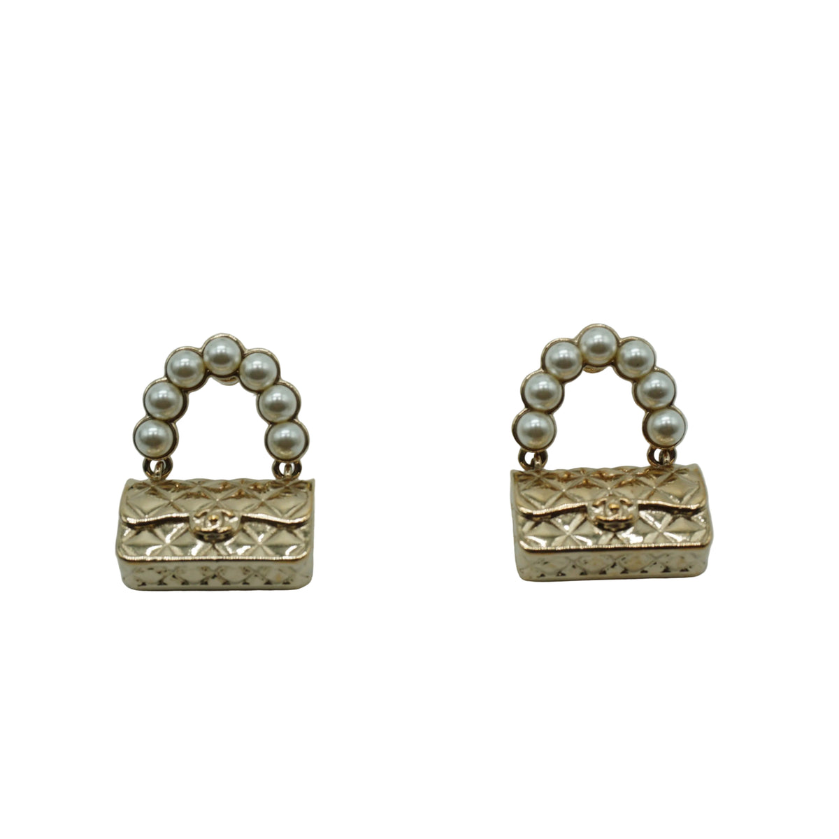 Chanel Pearl Quilted CC Flap Bag Earrings