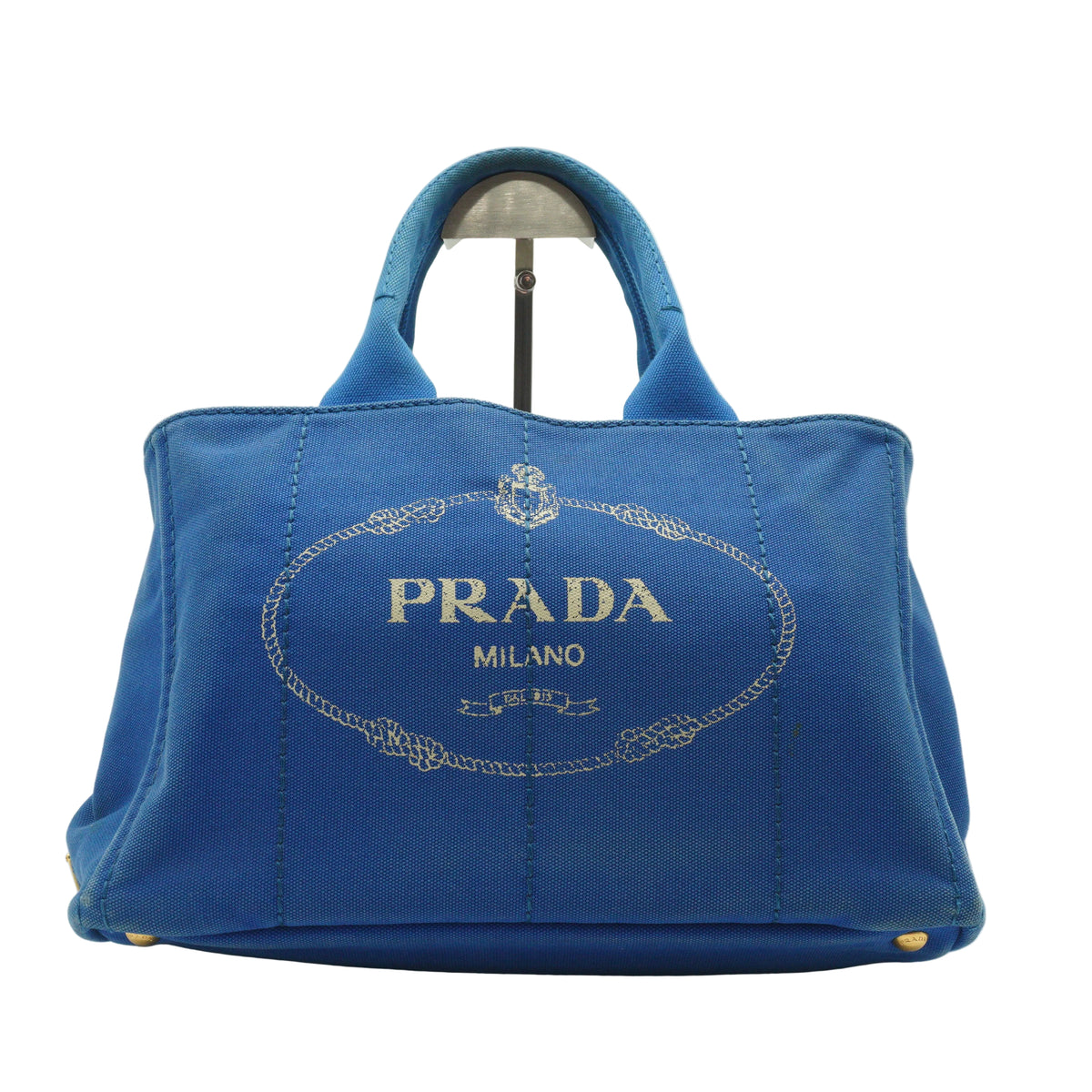 Prada Canapa Medium Canvas Tote Bag Blue GHW