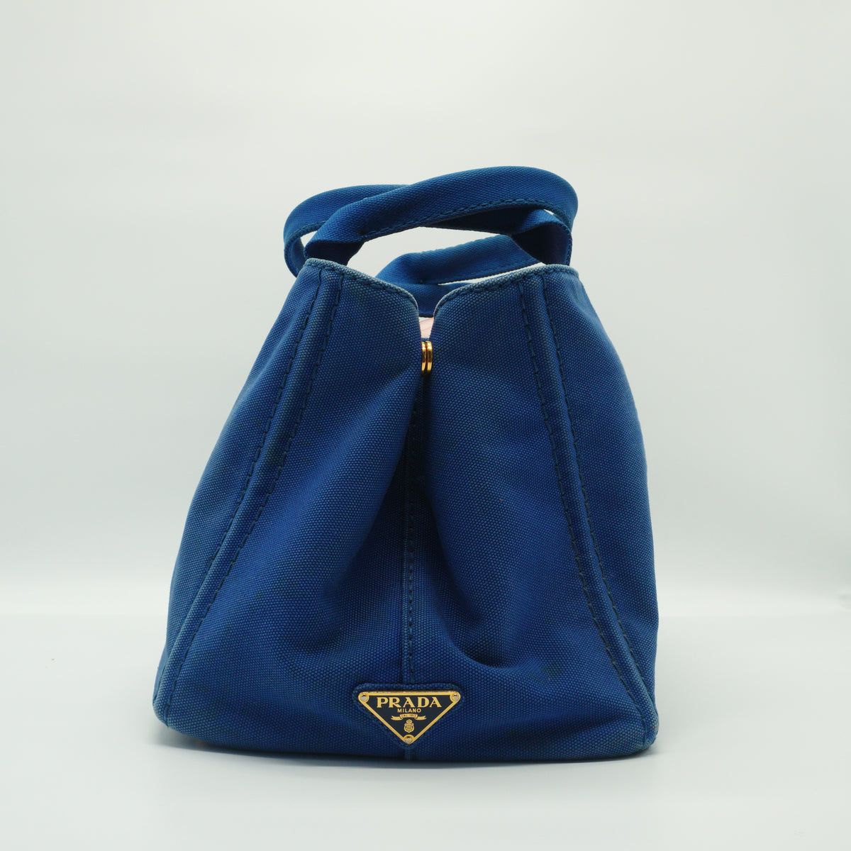 Prada Canapa Medium Canvas Tote Bag Blue GHW