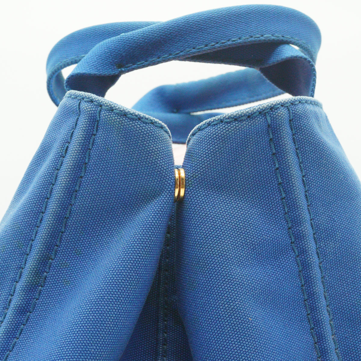 Prada Canapa Medium Canvas Tote Bag Blue GHW