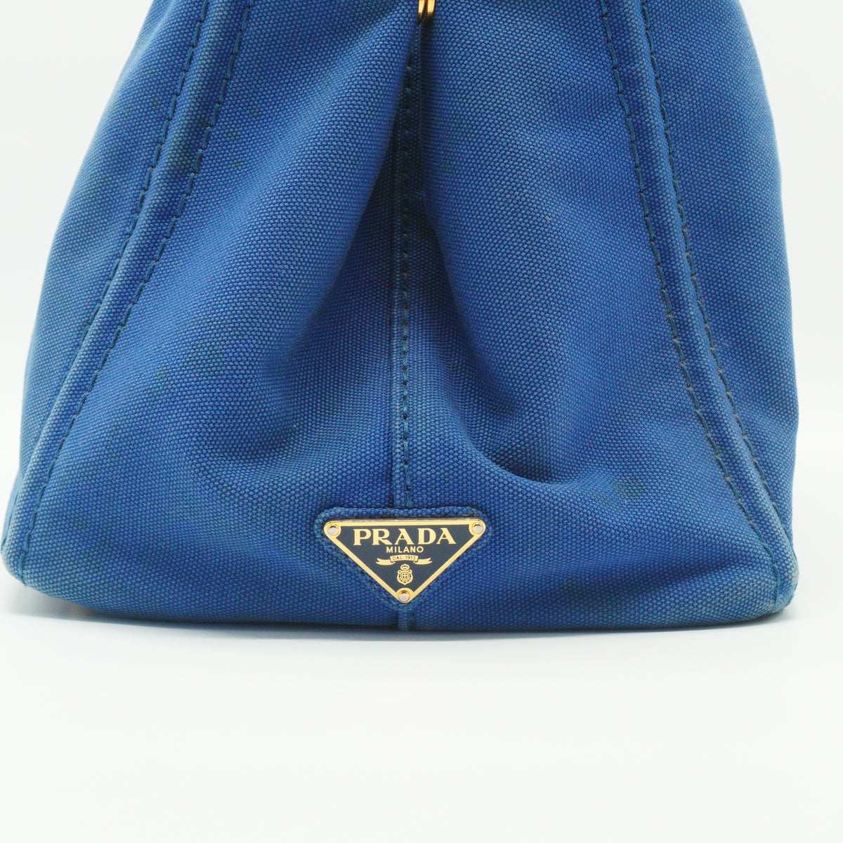Prada Canapa Medium Canvas Tote Bag Blue GHW