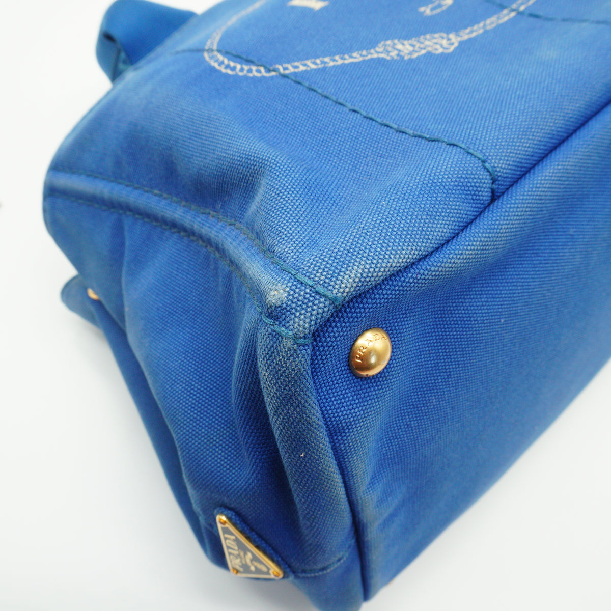 Prada Canapa Medium Canvas Tote Bag Blue GHW