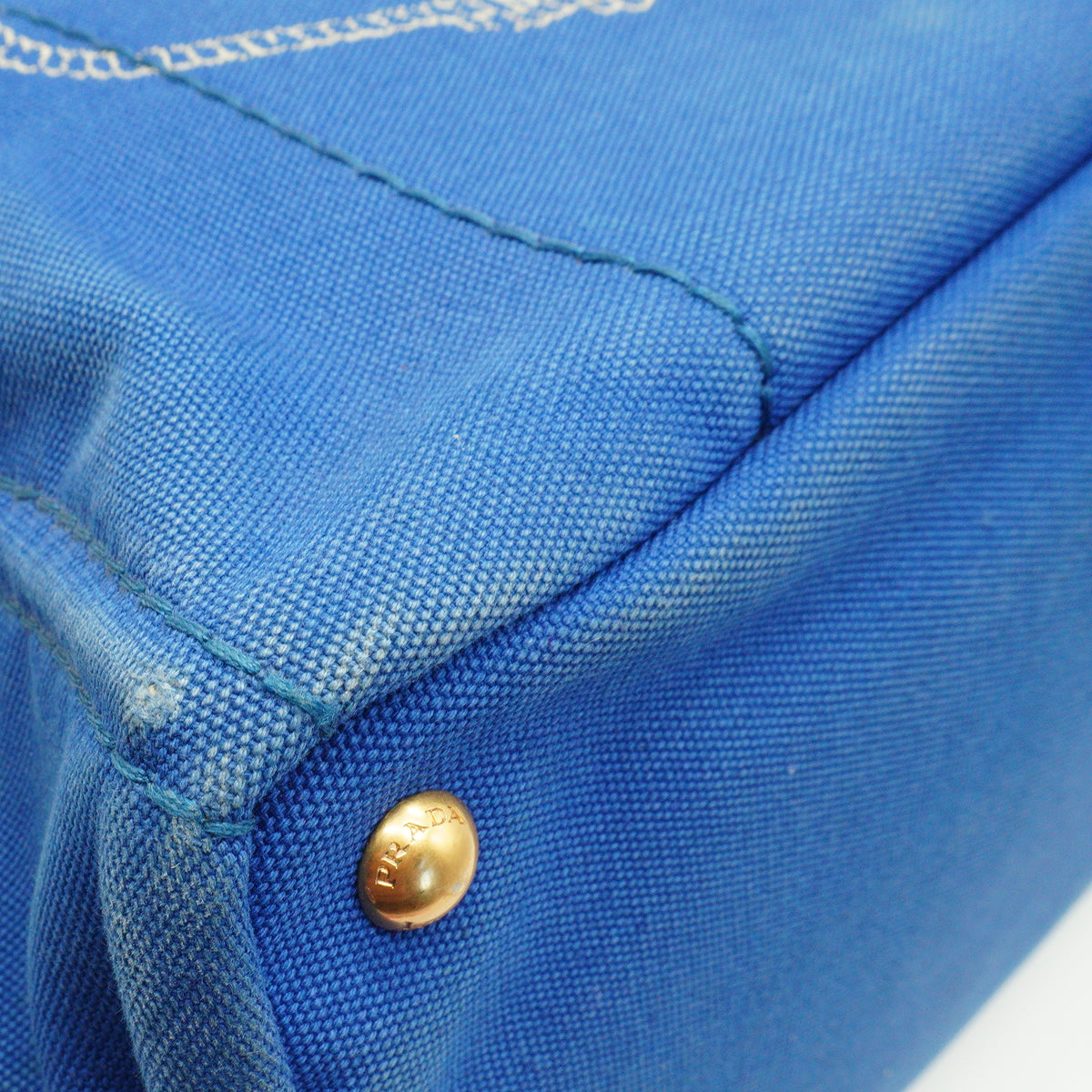 Prada Canapa Medium Canvas Tote Bag Blue GHW