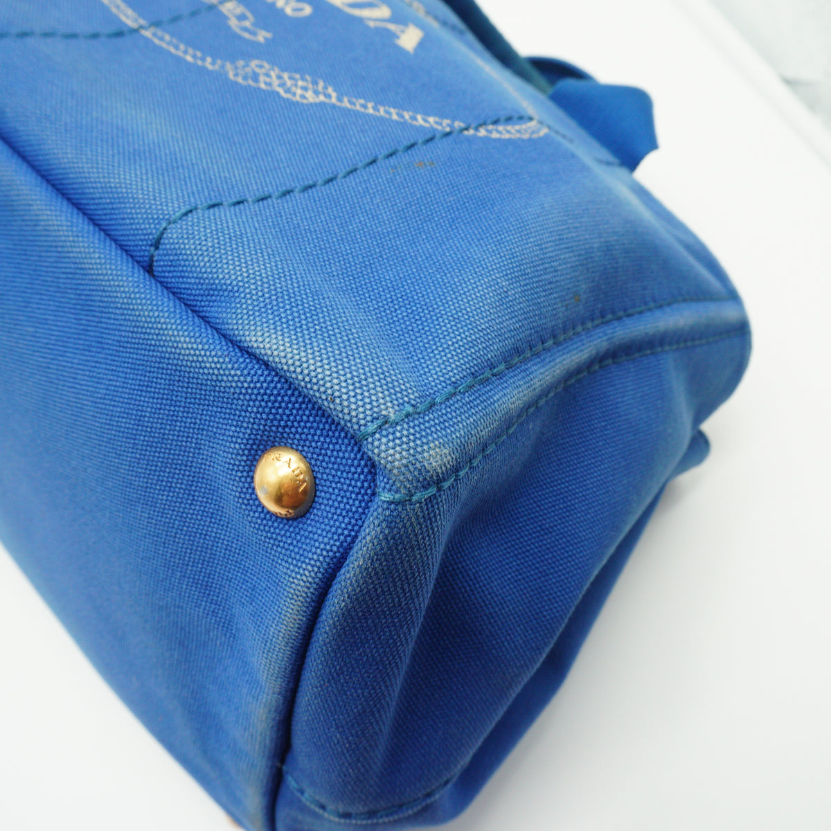 Prada Canapa Medium Canvas Tote Bag Blue GHW
