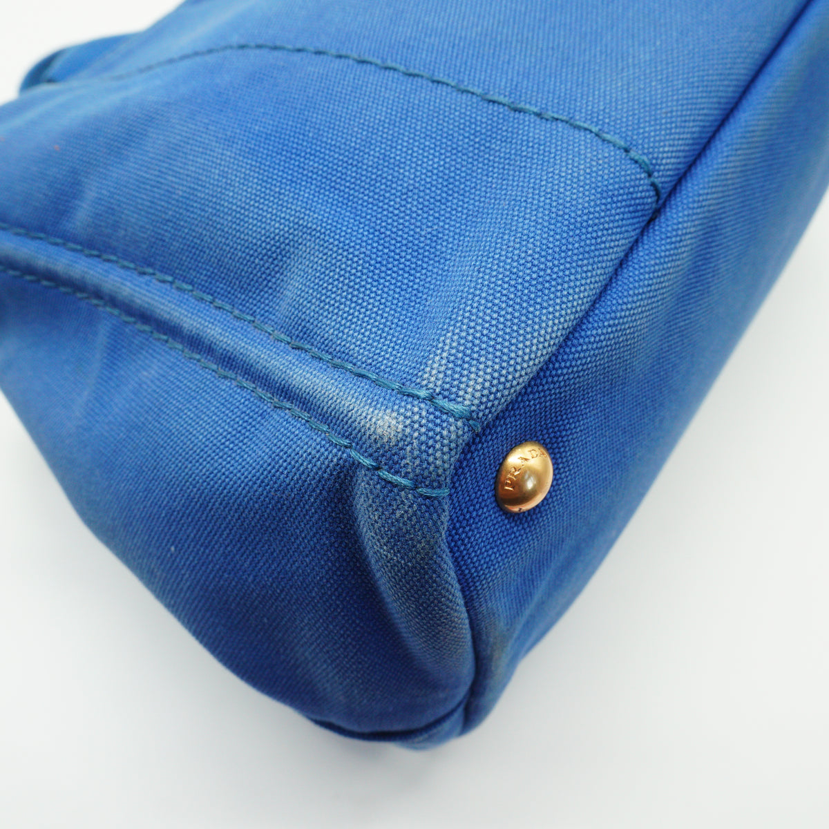 Prada Canapa Medium Canvas Tote Bag Blue GHW