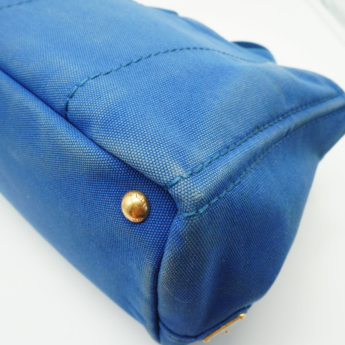 Prada Canapa Medium Canvas Tote Bag Blue GHW